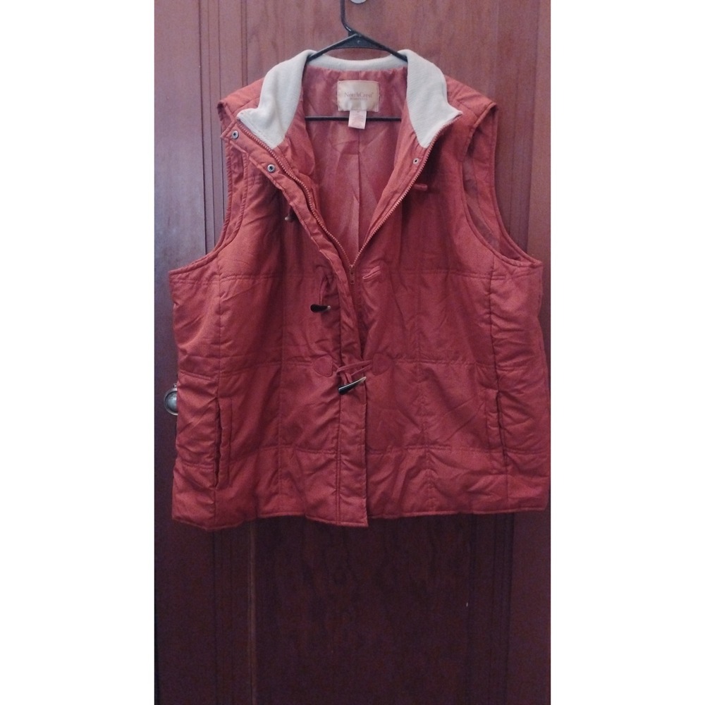 NorthCrest Womens Plus Quilted Puffer Vest Rust Orange Toggle Zip Front 4X